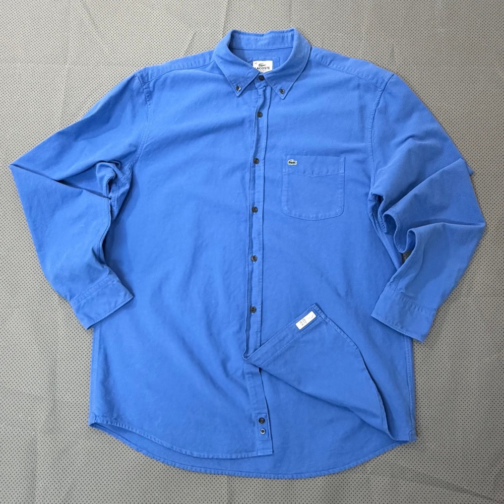 Lacoste Button Down Shirt Mens XL Blue Oxford Pocket Long Sleeve Crocodile